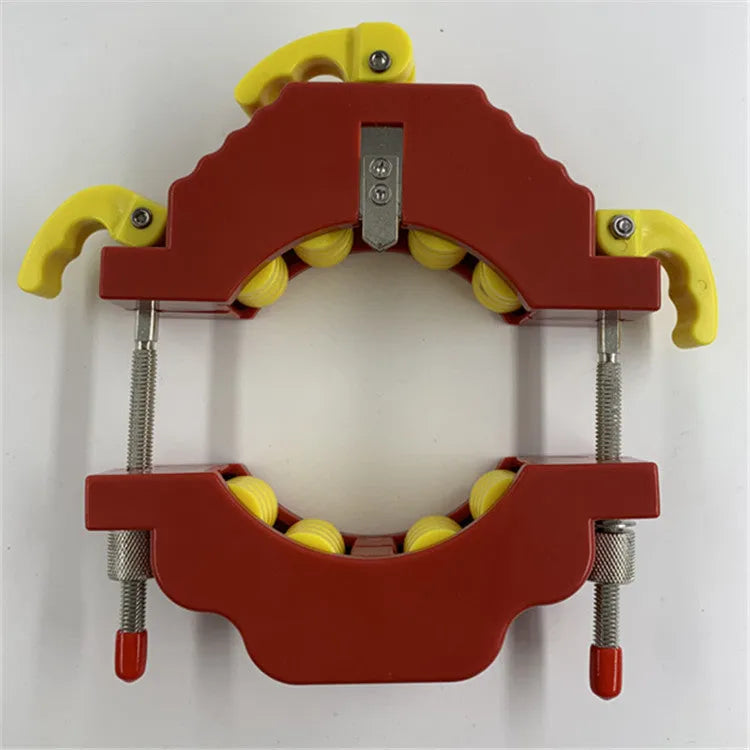 Yellow bottle cutter tool for cutting glass bottles, showing adjustable mechanism and stainless steel blade.