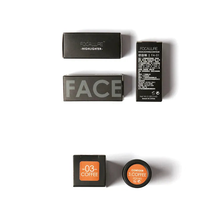 Face contour highlighter compact with four pressed powder shades for cheekbone definition