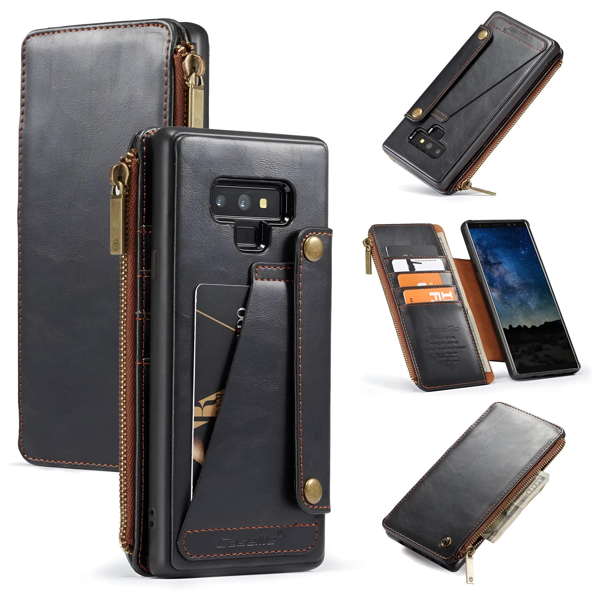 PU leather flip phone case for Samsung Note9 in black, brown and red colour options