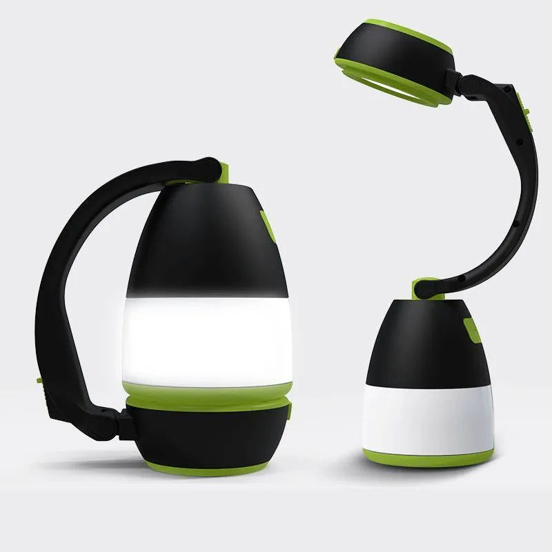 Black green 3-in-1 multifunctional LED table lamp with adjustable head and USB charging port.