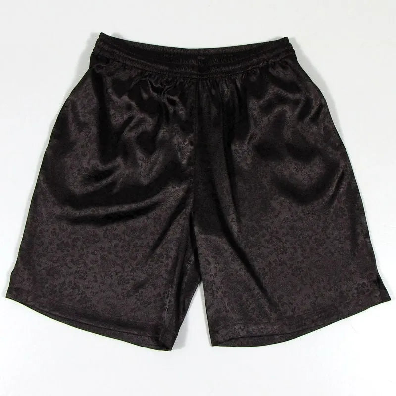 Men's black Tang suit shorts with elastic waistband and drawstring for Tai Chi practice