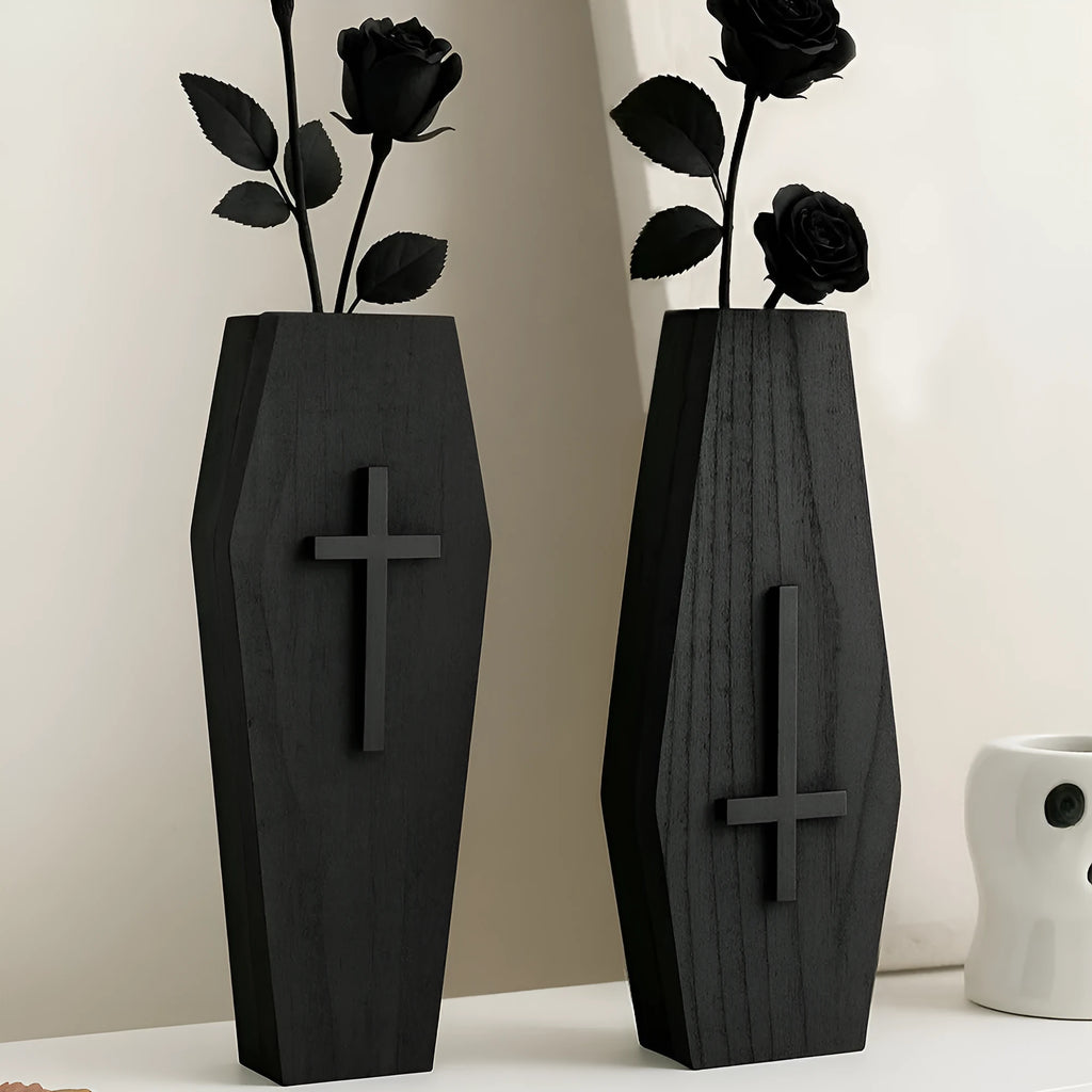 Wooden cross wall vase shelf measuring 27 by 9 centimetres in traditional design