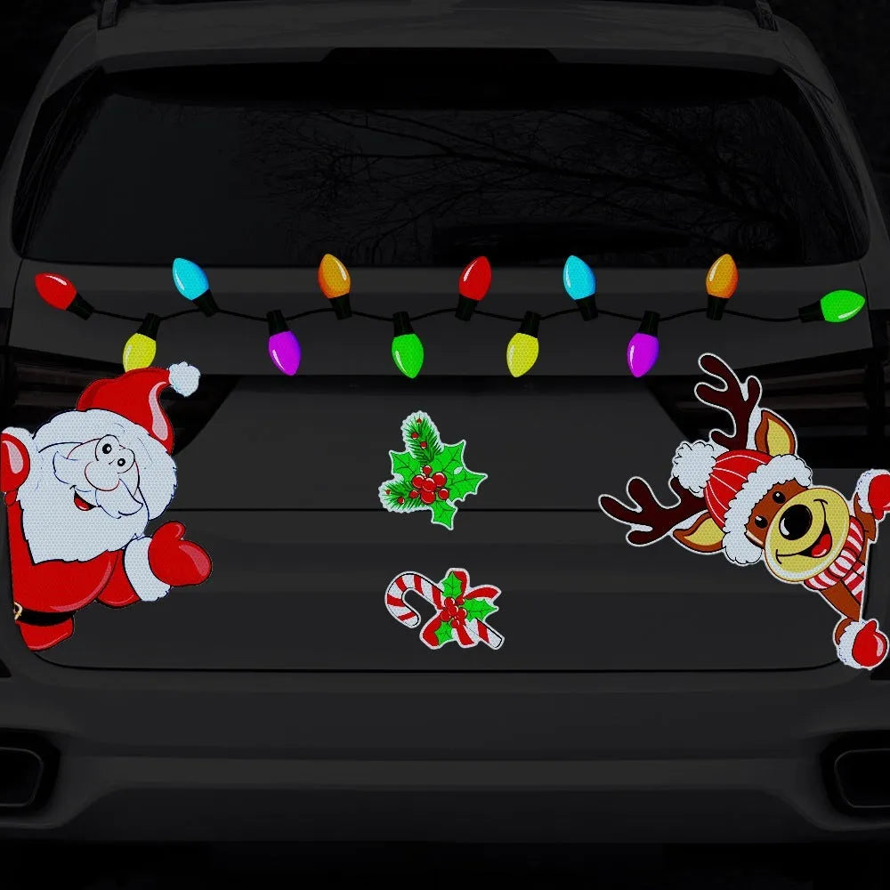 Medium Christmas elk sticker with magnetic backing and reflective finish for window or car decoration