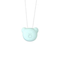 Mini USB air purifier necklace in blue, showing compact rectangular design on a lanyard.