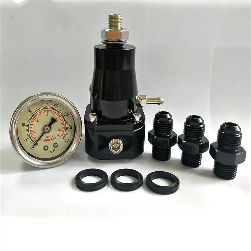 Aluminium fuel pressure regulator with adjustable 30-70 psi pressure range for car performance tuning
