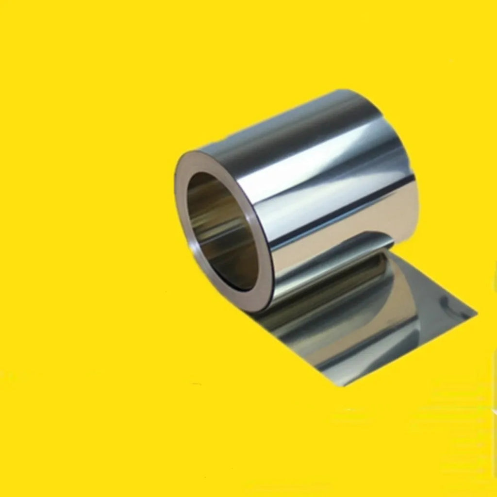 304 stainless steel metal strip showing different thickness options on a workbench