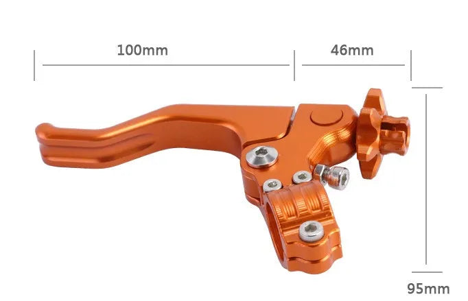 CNC aluminium motorcycle clutch lever shown in multiple colour options including red, black, silver, and gold.