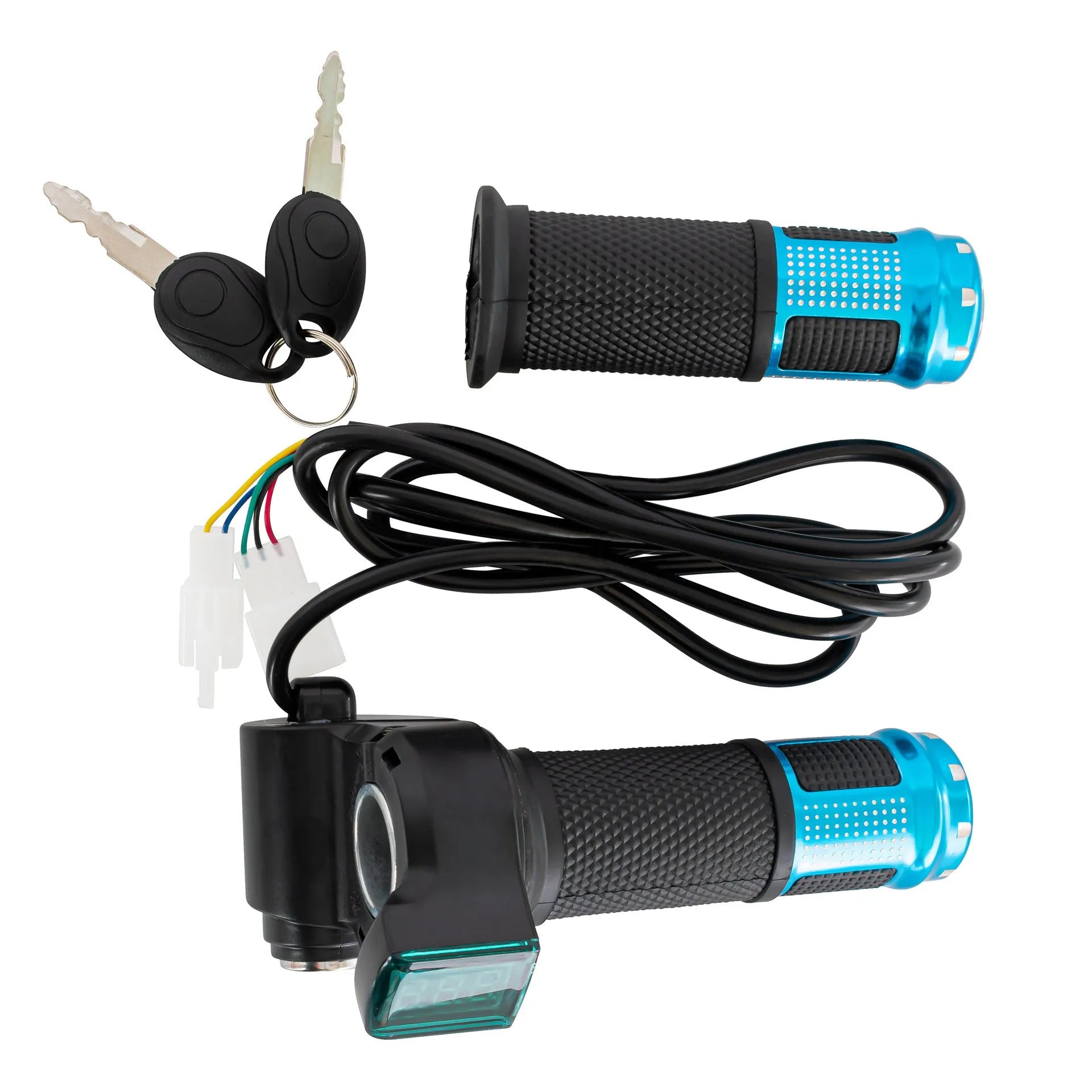 Electric scooter replacement handlebar section in blue, red, silver, and yellow colour options.
