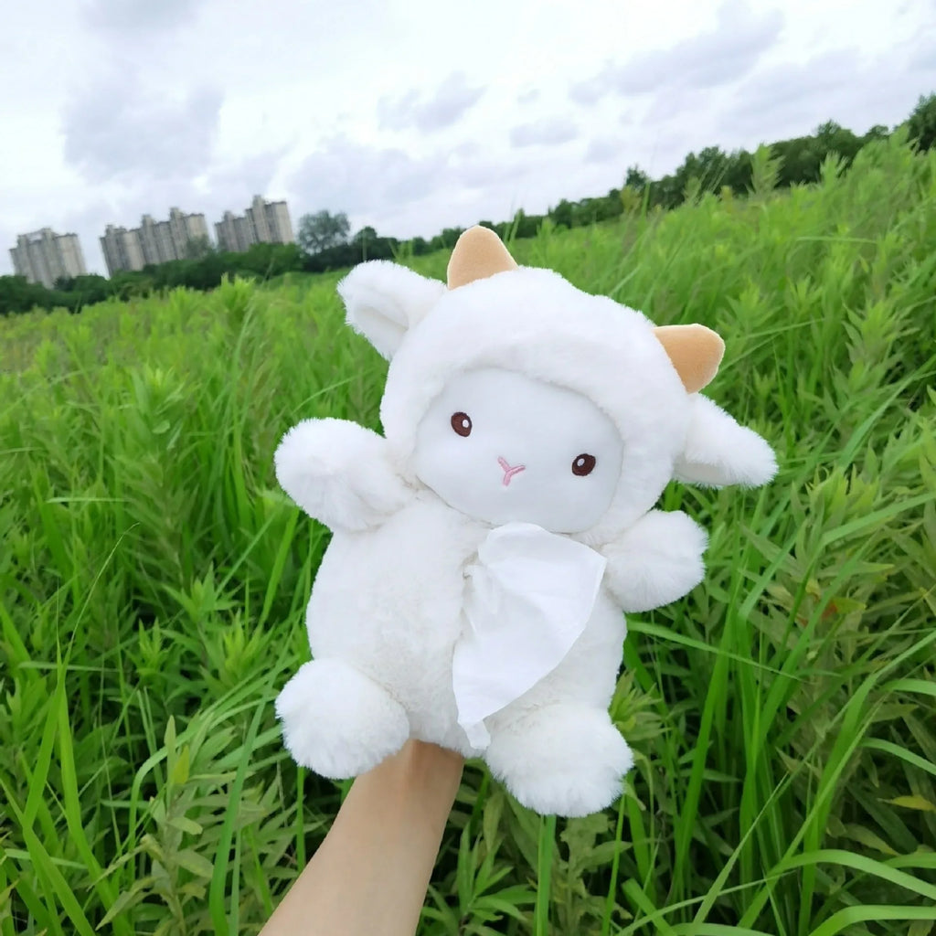 Plush lamb cartoon car tissue box for vehicle and home decoration with soft material