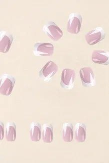 White artificial nail tips with plaid pattern design, 24 pieces per box