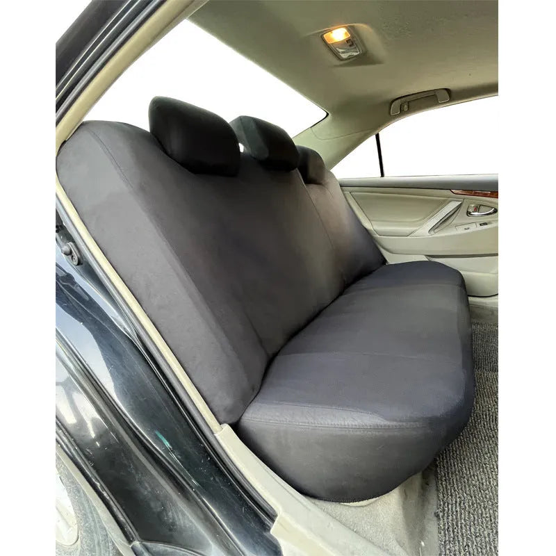 Universal polyester car seat cover set with eyelet stitching in black, blue, grey, or red colour options