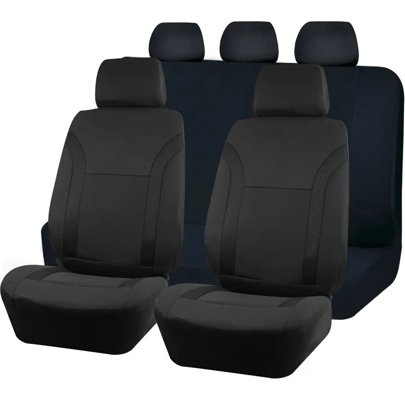 Universal polyester car seat cover set with eyelet stitching in black, blue, grey, or red colour options