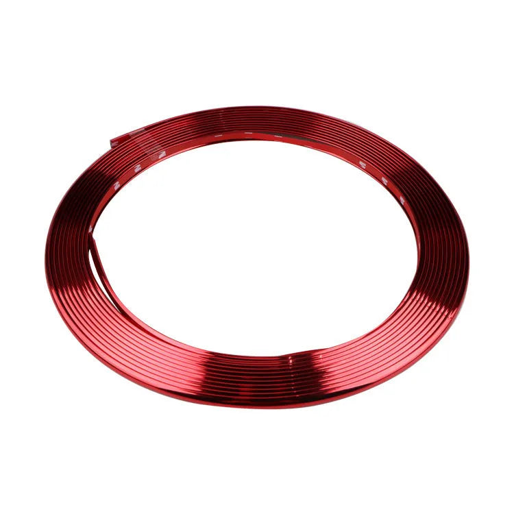 8 metre roll of electroplated purple PVC wheel hub trim strip on a white background.