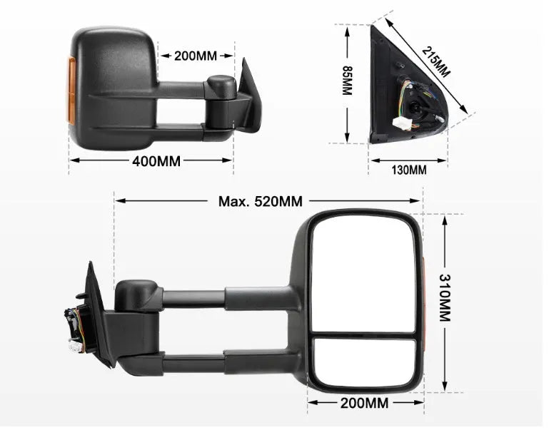 Black electric exterior rear view mirror with light for Nissan D23 NP300 2015 onwards