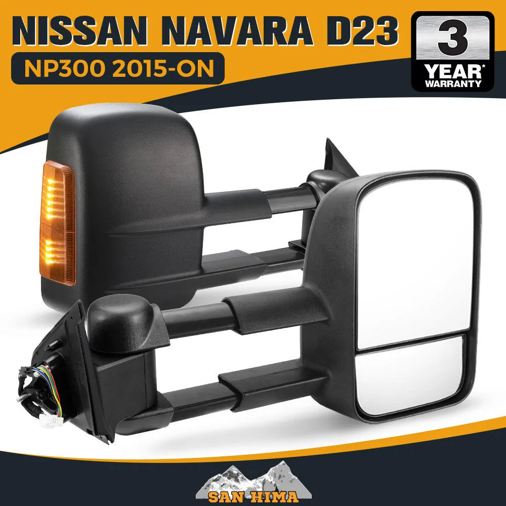 Black electric exterior rear view mirror with light for Nissan D23 NP300 2015 onwards