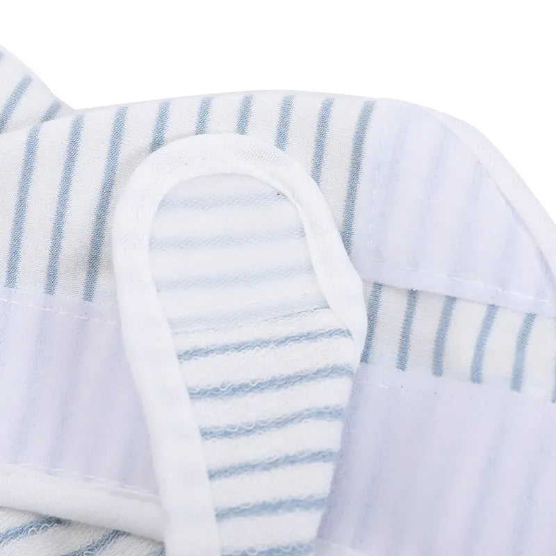 Blue and white cotton pet care suit with S M L XL sizes and bust neck back length measurements
