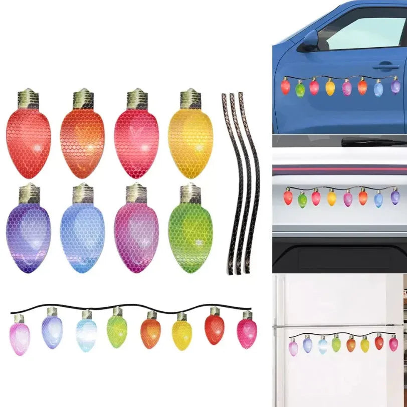 Magnetic reflective Christmas light bulb set with 24 ornaments for metal surface decoration