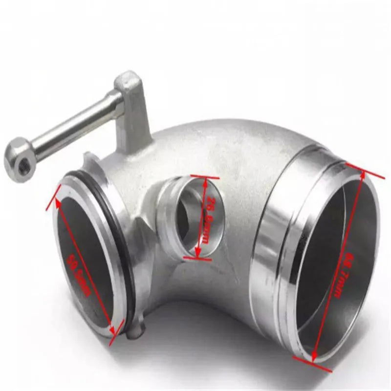 Aluminium alloy 90-degree turbine tube elbow connector for automotive lateral engine positioning