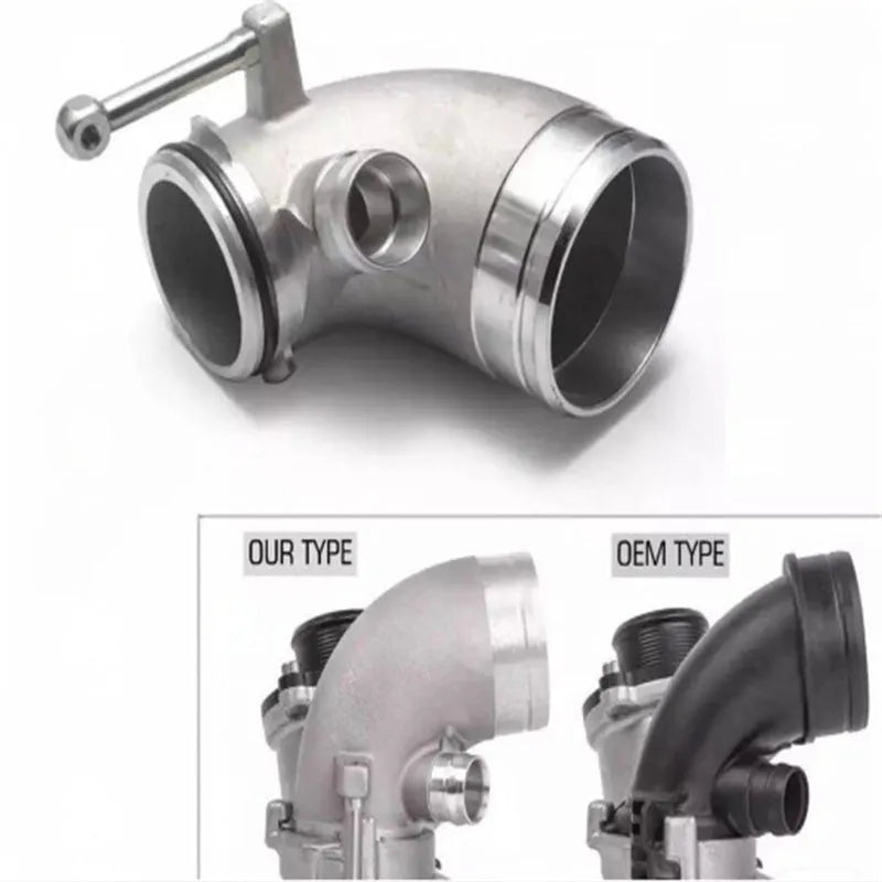 Aluminium alloy 90-degree turbine tube elbow connector for automotive lateral engine positioning