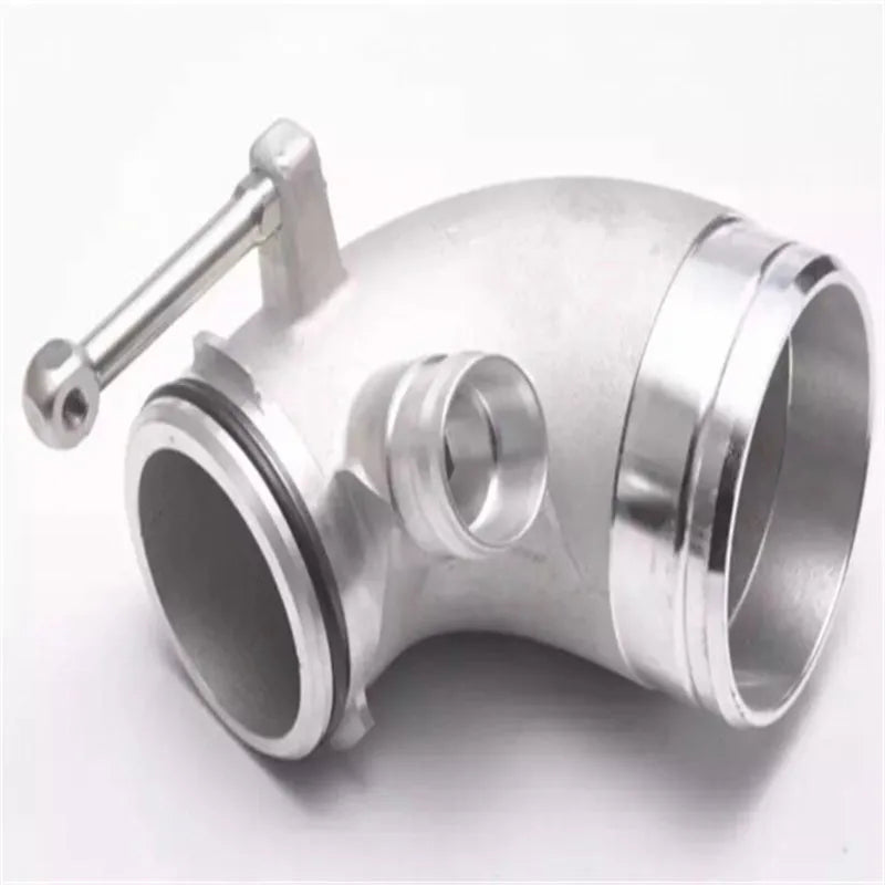 Aluminium alloy 90-degree turbine tube elbow connector for automotive lateral engine positioning
