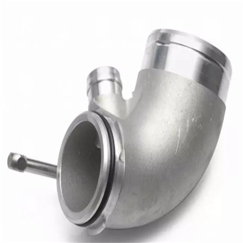 Aluminium alloy 90-degree turbine tube elbow connector for automotive lateral engine positioning