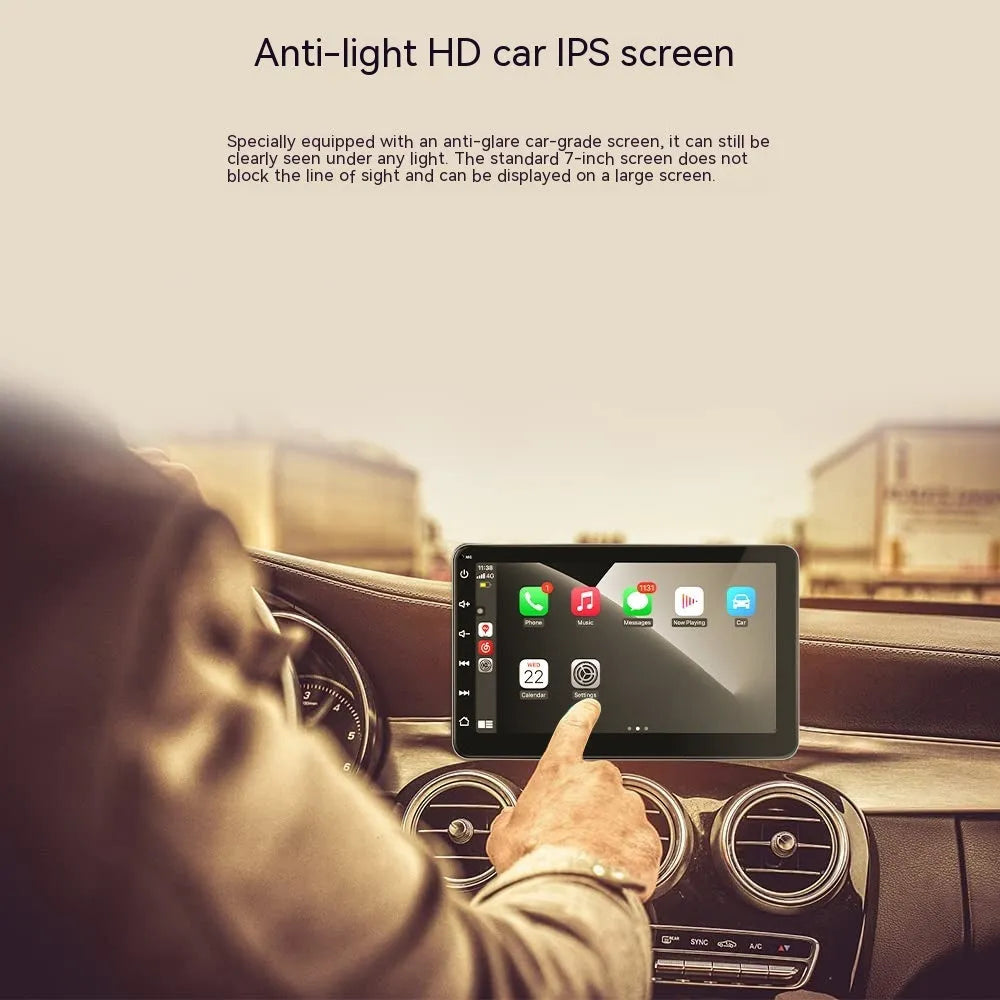 7 inch wireless CarPlay car GPS navigator with OLED screen on a universal suction cup mount