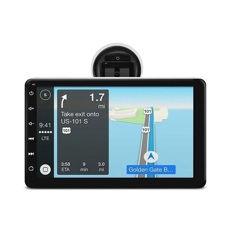 7 inch wireless CarPlay car GPS navigator with OLED screen on a universal suction cup mount
