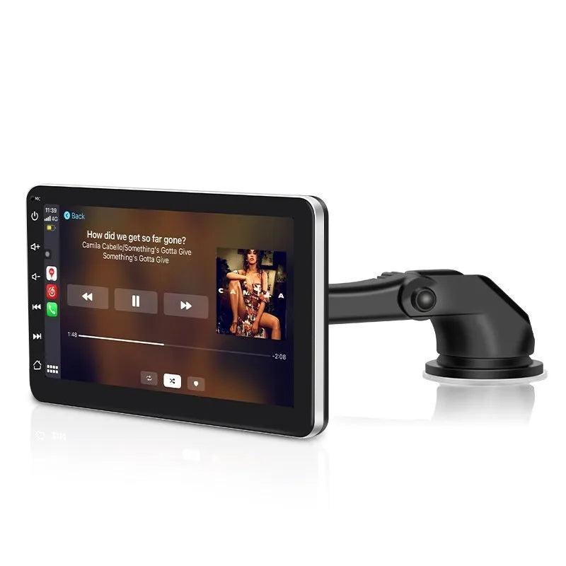 7 inch wireless CarPlay car GPS navigator with OLED screen on a universal suction cup mount