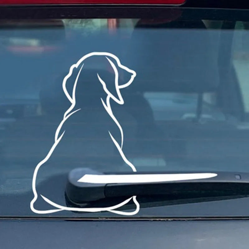 Cartoon dog car window sticker with wiper tail design for rear windscreen decoration