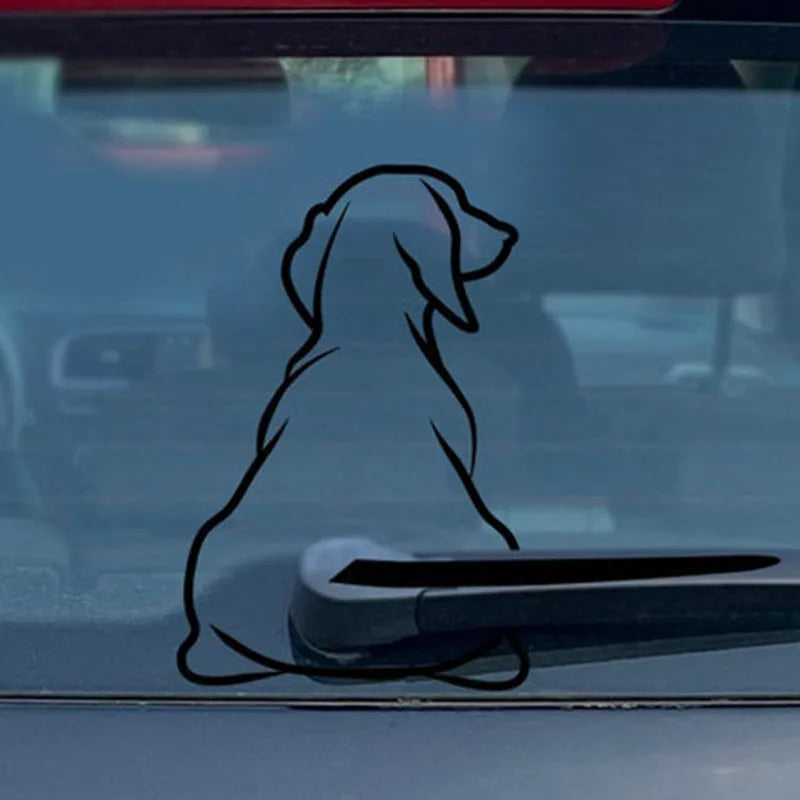 Cartoon dog car window sticker with wiper tail design for rear windscreen decoration