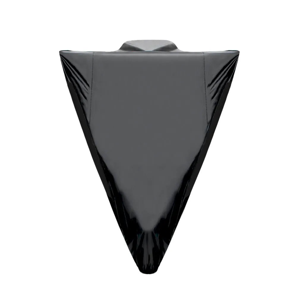 Black polyester motorcycle cover shown on electric vehicle with size options from M to XXXXL