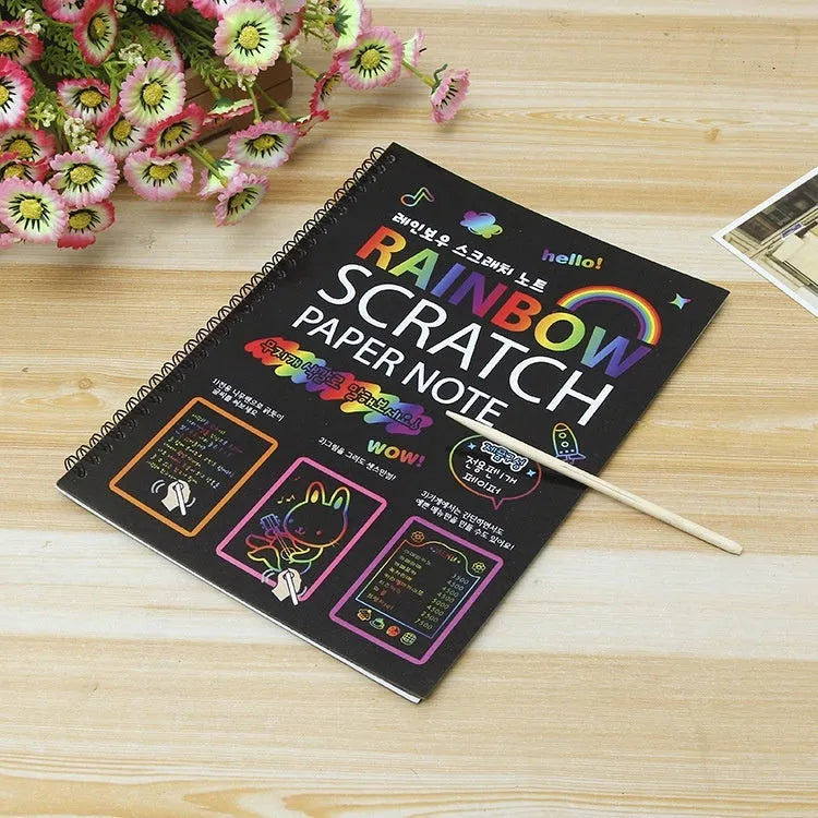 Large 26x19cm children's scratch art paper with scraping tool for DIY creative painting