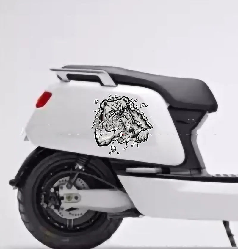 Grey dog pattern motorcycle bumper sticker measuring 17x17cm from animal series