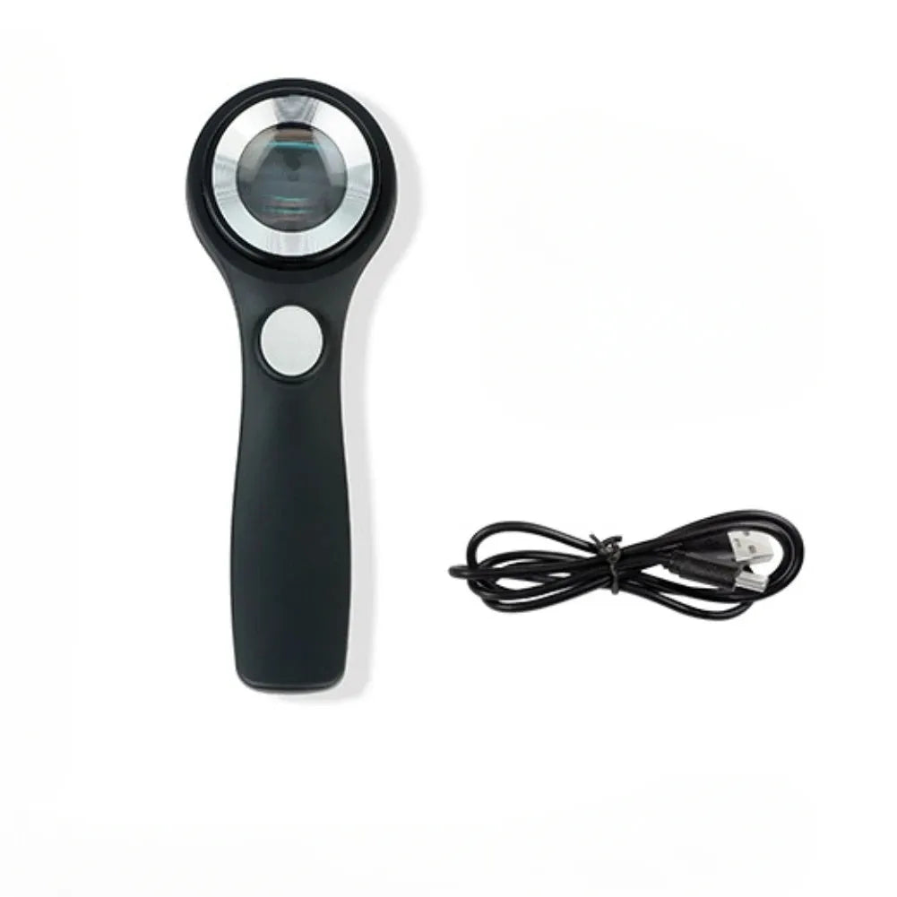 Black or silver 30x optical glass magnifying glass with LED lights for jewellery and collectible appraisal.
