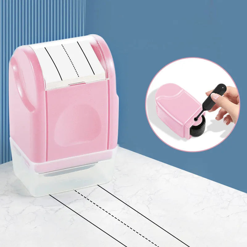 Plastic roller stamp for English lines in seven colours on a rectangular base