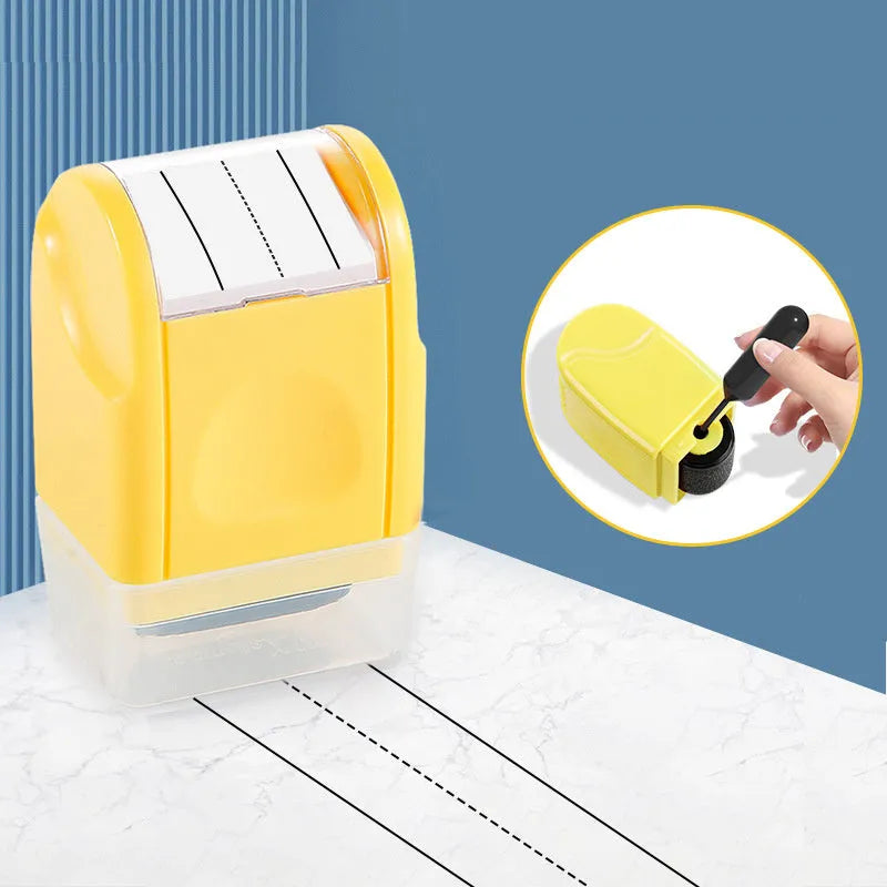 Plastic roller stamp for English lines in seven colours on a rectangular base