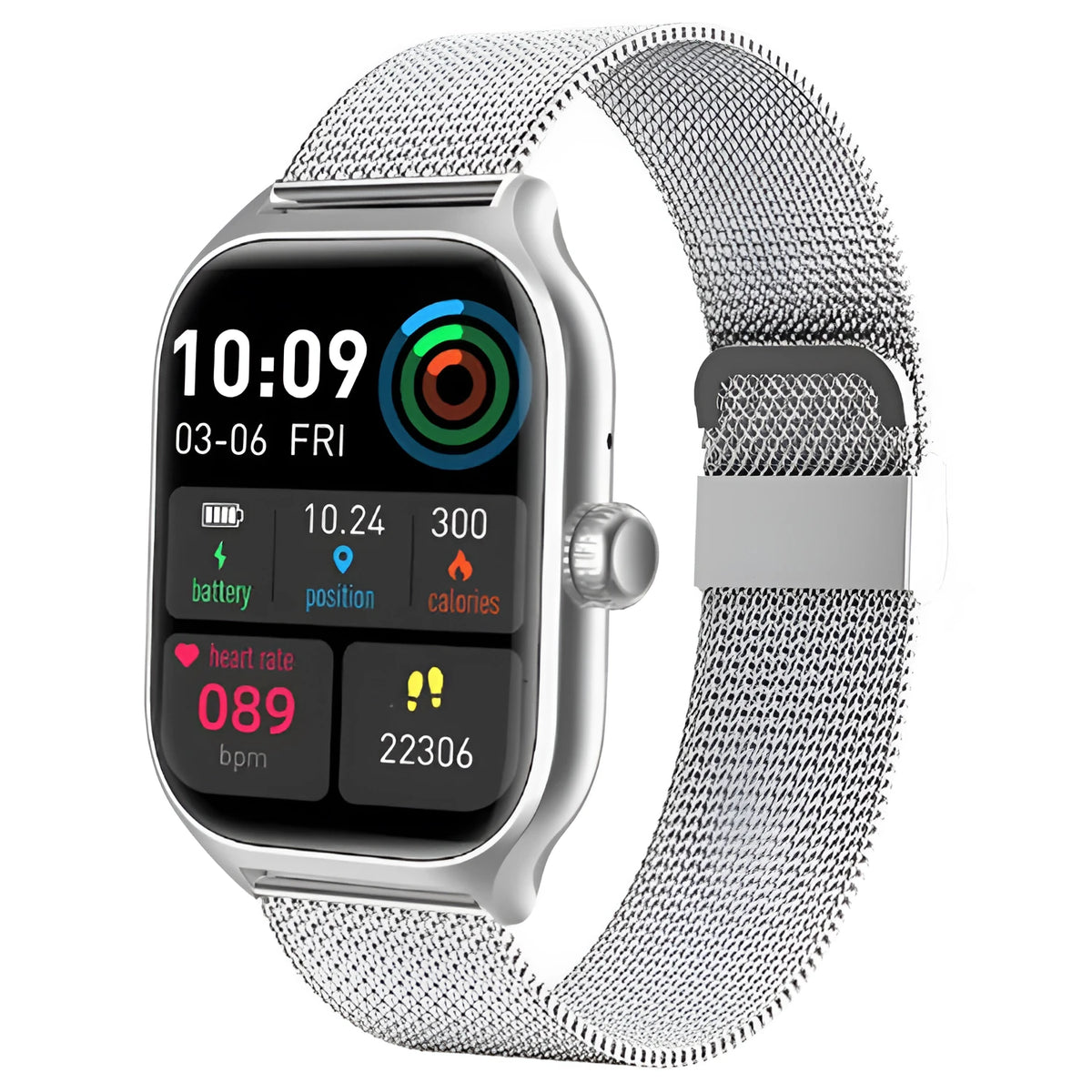 Bluetooth smart watch with touch screen display and silicone strap for fitness tracking