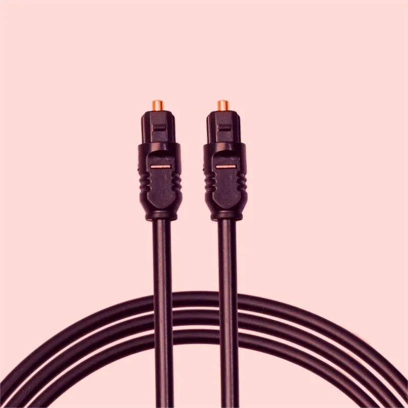 Black 2 metre Toslink digital optical audio cable with square mouth connectors
