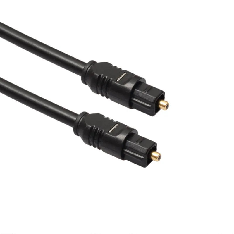 Black 2 metre Toslink digital optical audio cable with square mouth connectors