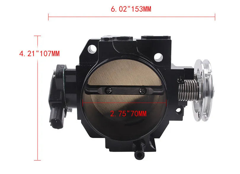 Aluminium throttle body for Honda K20A engine with 70mm diameter in black finish