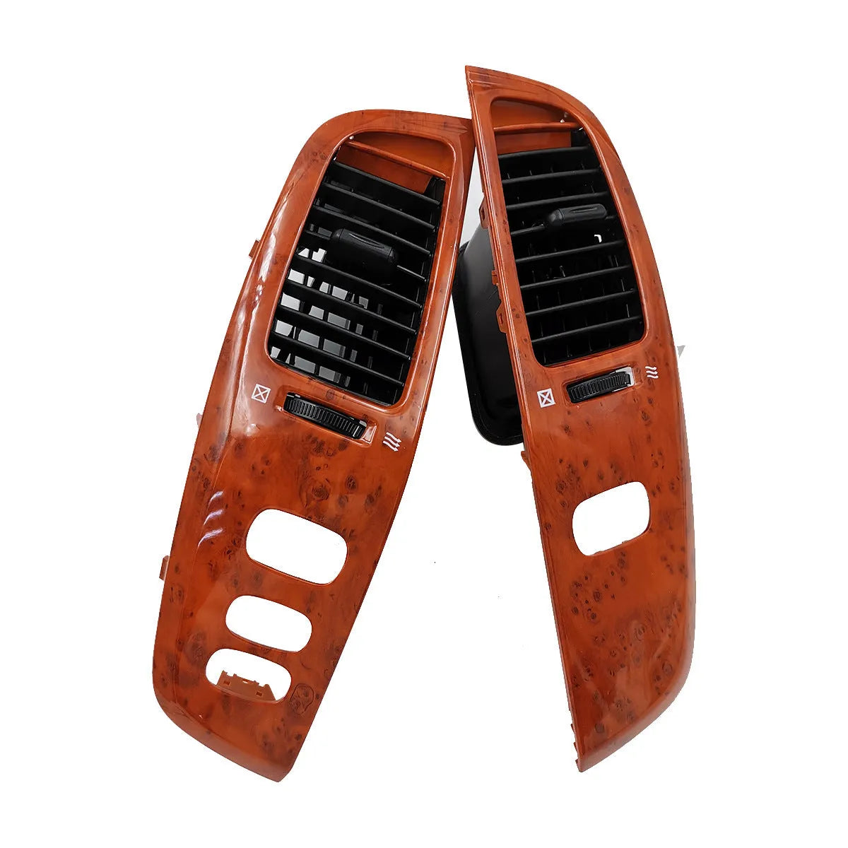 Square peach wood coloured ABS plastic air outlet panel for wall or ceiling mounting.