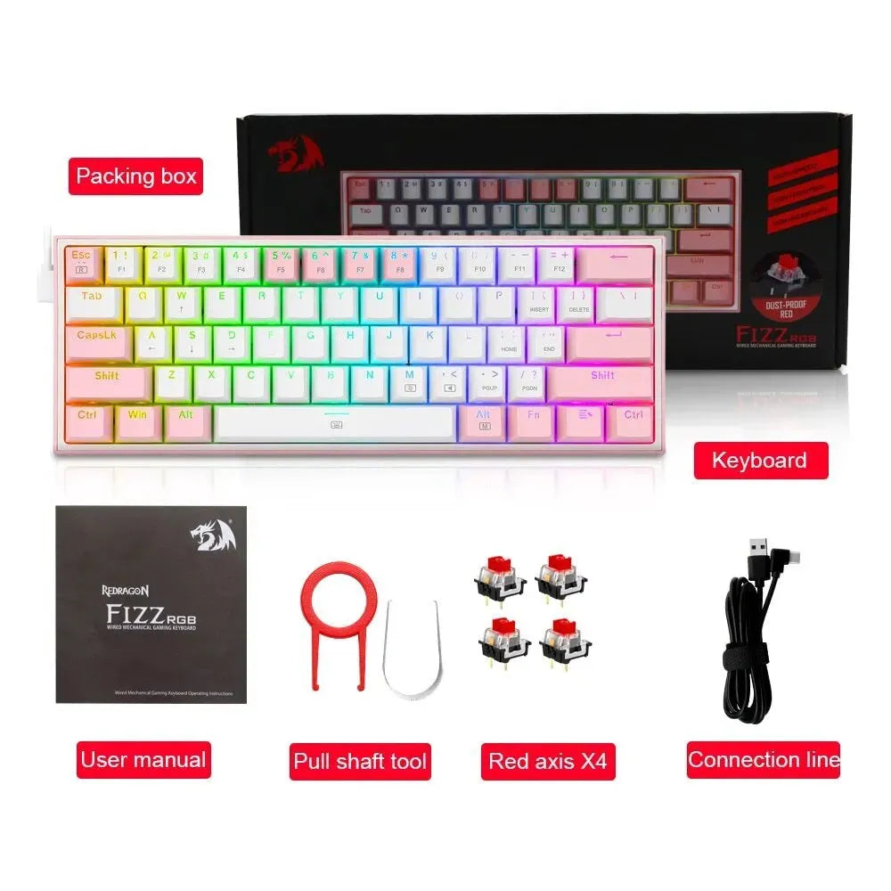 White pink RGB mechanical keyboard with dual keycaps and multimedia function keys