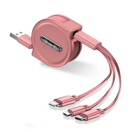3 in 1 telescopic charging cable with 120 cm TPE cable and titanium alloy connectors in multiple colours