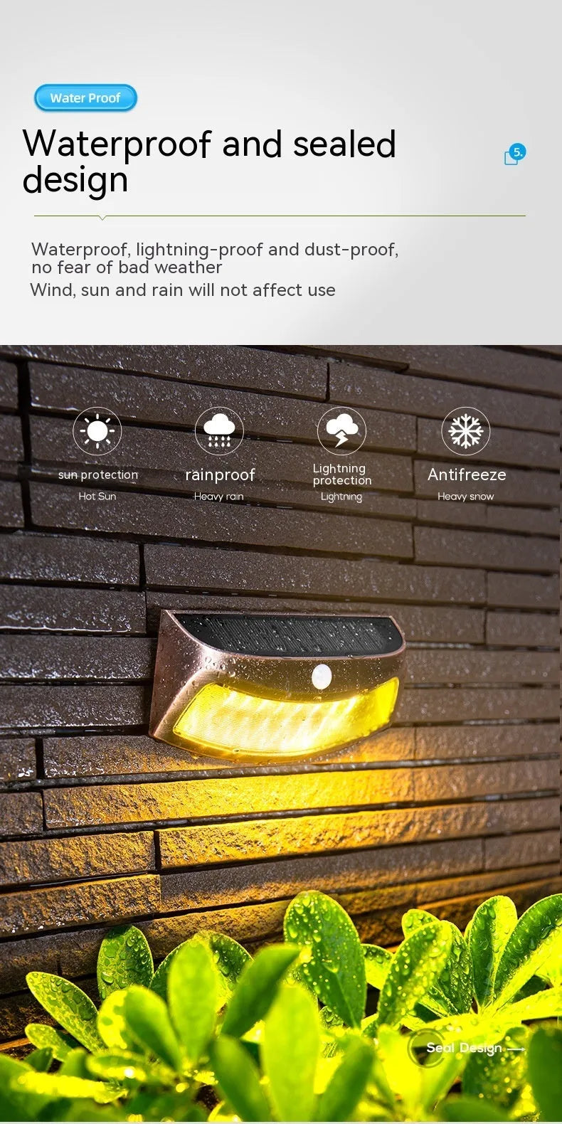 Solar outdoor wall lamp with smiling face design for garden and courtyard lighting