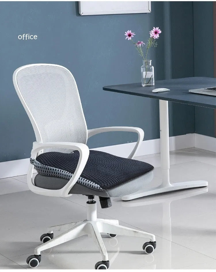 Memory foam car seat cushion with adjustable strap in black, grey and creamy white colours.