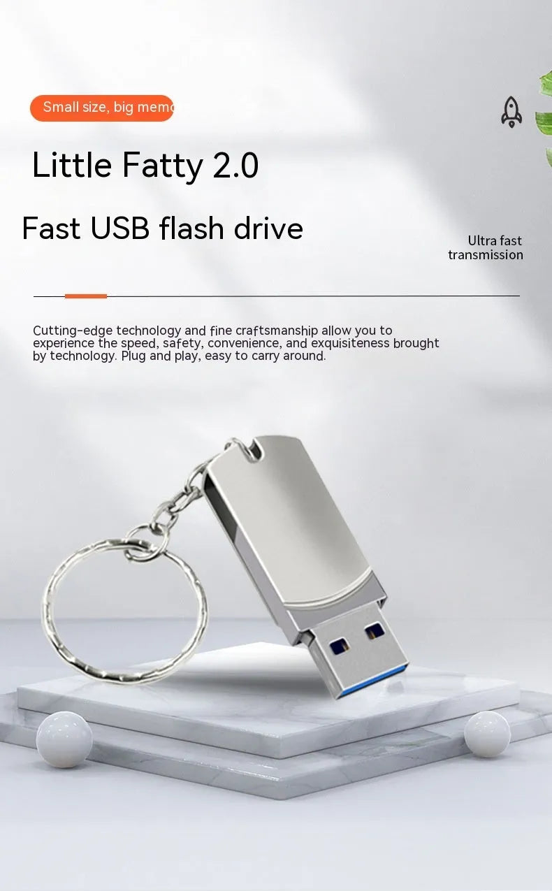 White metal USB flash drive with rotating casing showing compact size