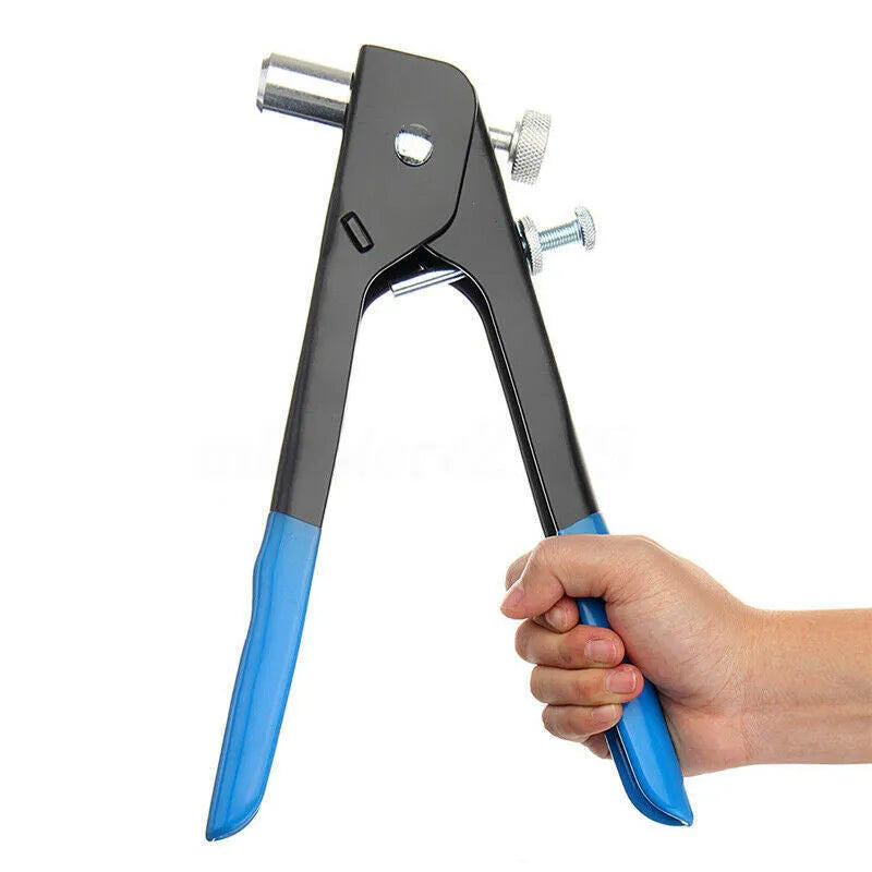 Alloy steel manual riveter nut set shown with replacement mandrels and nosepieces.
