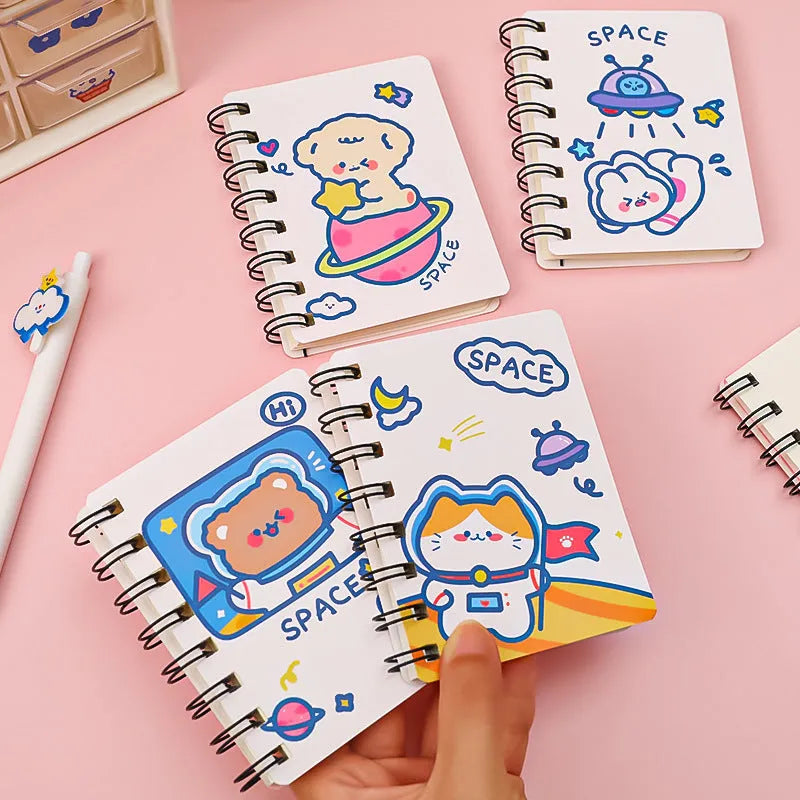 Astronaut themed A5 flipped pocket notebook showing cover design choice and size.
