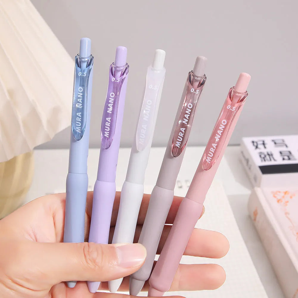 Macaron colour 0.5mm press gel pen with smoked white, brown, and pink refill options