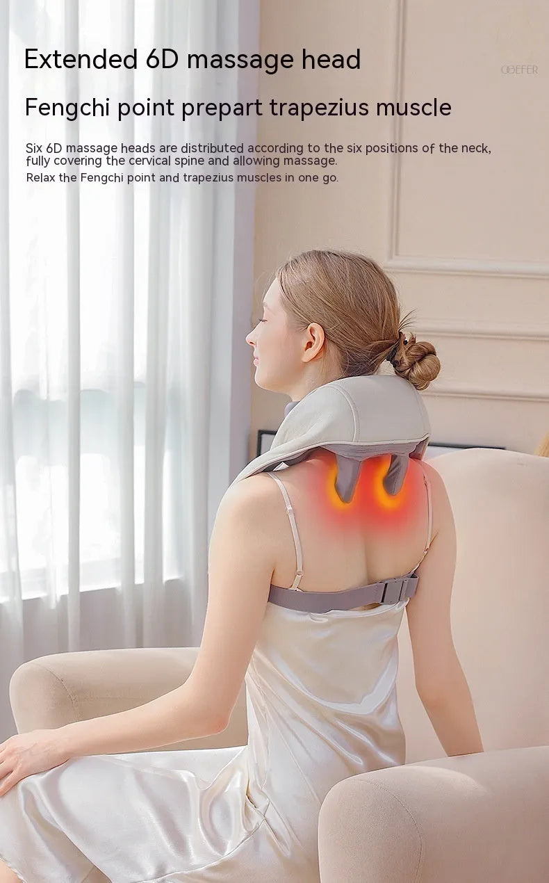Milky white rechargeable shoulder and neck kneading massager on a plain background.